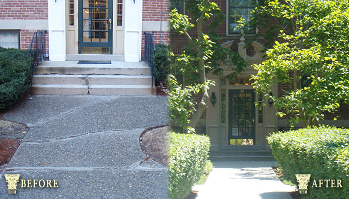 Concrete restored at entrance way.