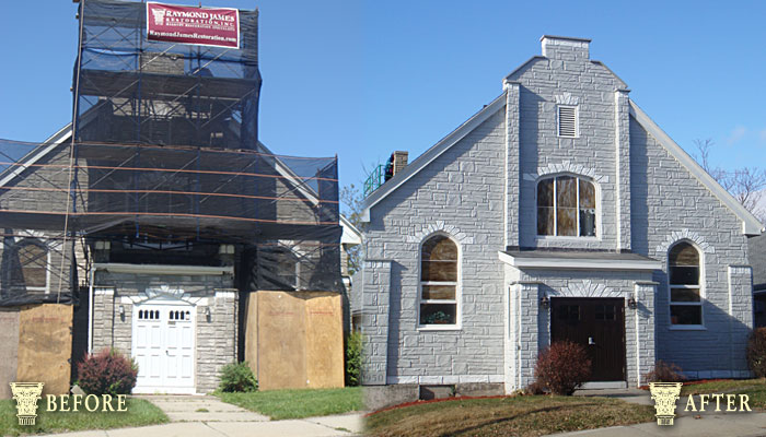 Church façade restoration by Raymond James Restoration.