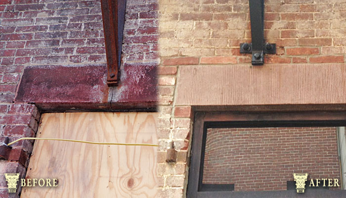 New replacement lintels recreated to perfectly match existing on building in Worcester.