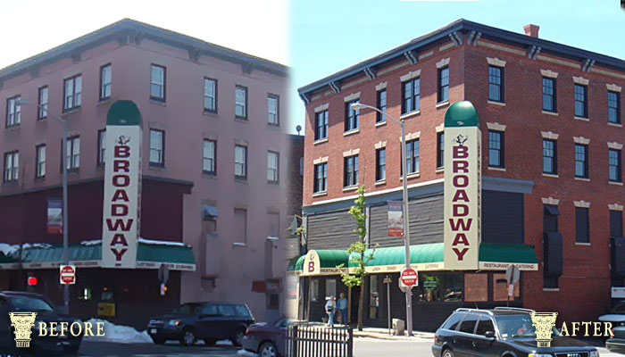 Building façade restored on Water Street, Worcester, MA.